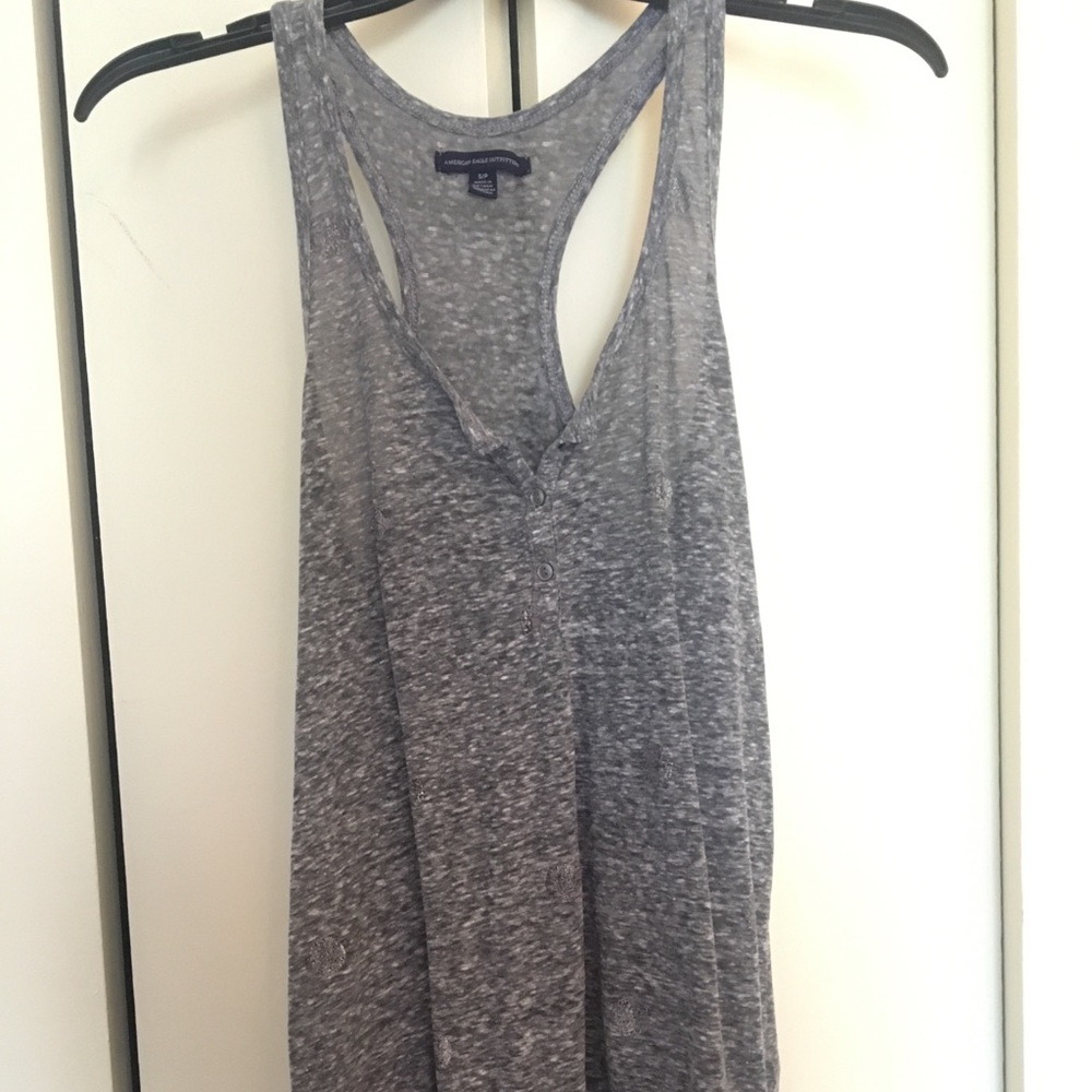 S American Eagle Racerback Grey Polkadot Tank